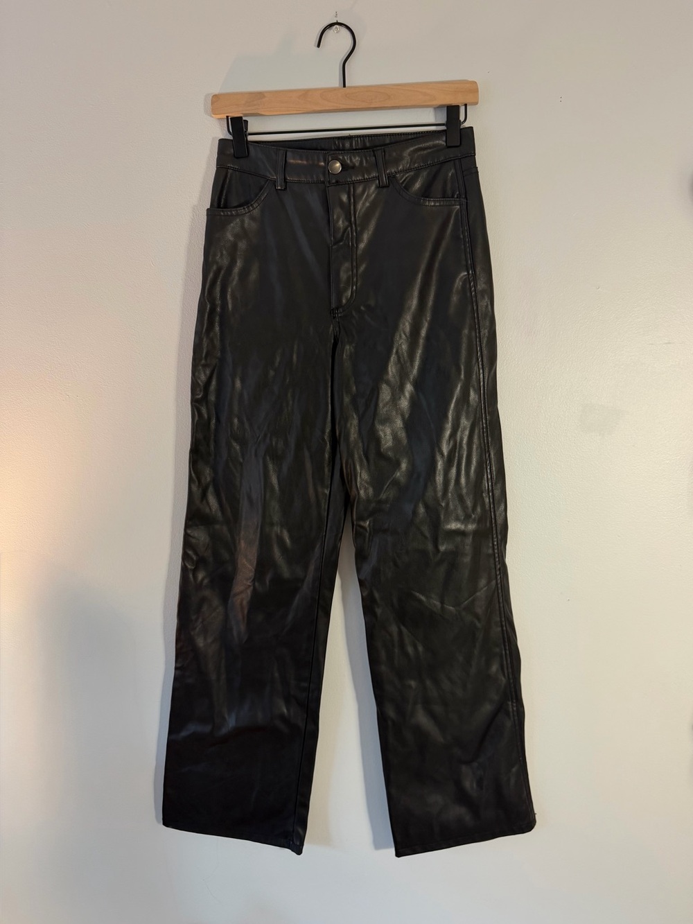 Garage Black Faux Leather Straight-Leg pants